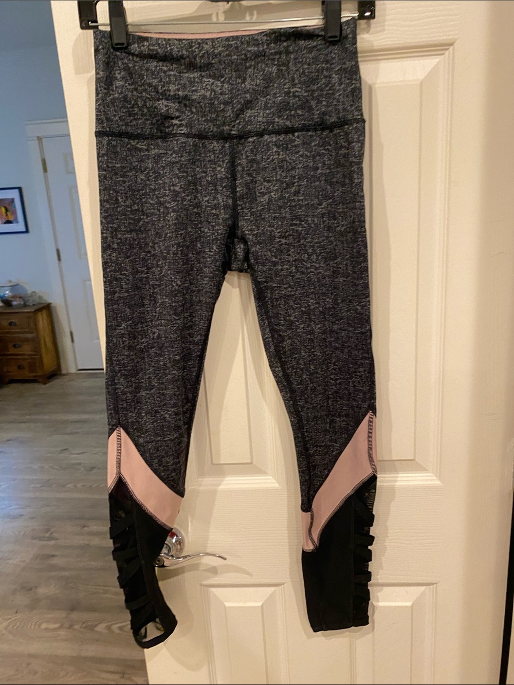 RBX Heather Black Leggings with Pink and Black Lower Panels